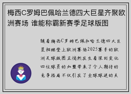 梅西C罗姆巴佩哈兰德四大巨星齐聚欧洲赛场 谁能称霸新赛季足球版图